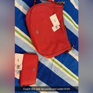 Coach like new red leather purse and wallet